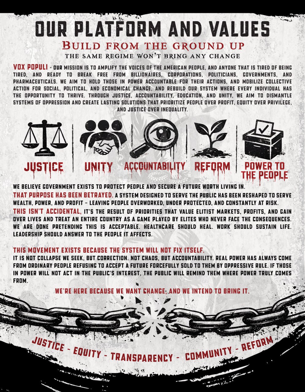 Platform and values poster (alternate)